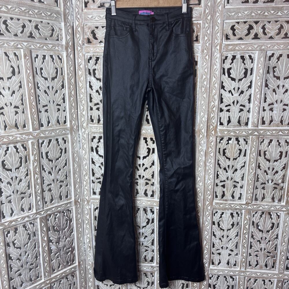Edikted Women’s/Girl’s Jeans Size Small Luna Faux Leather Black Flare Biker Goth